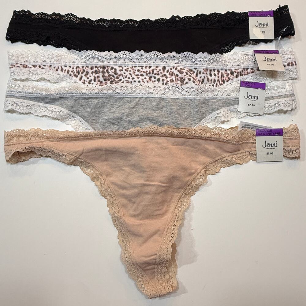 Jenni Women's Lace-Trim Thong set of 4 XXL